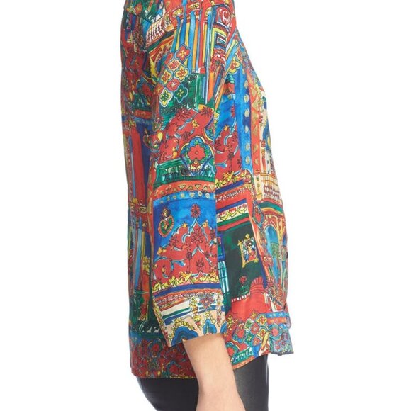 Alice + Olivia Cal Button-down Silk Shirt In Havana Town Size XS - Picture 5 of 9